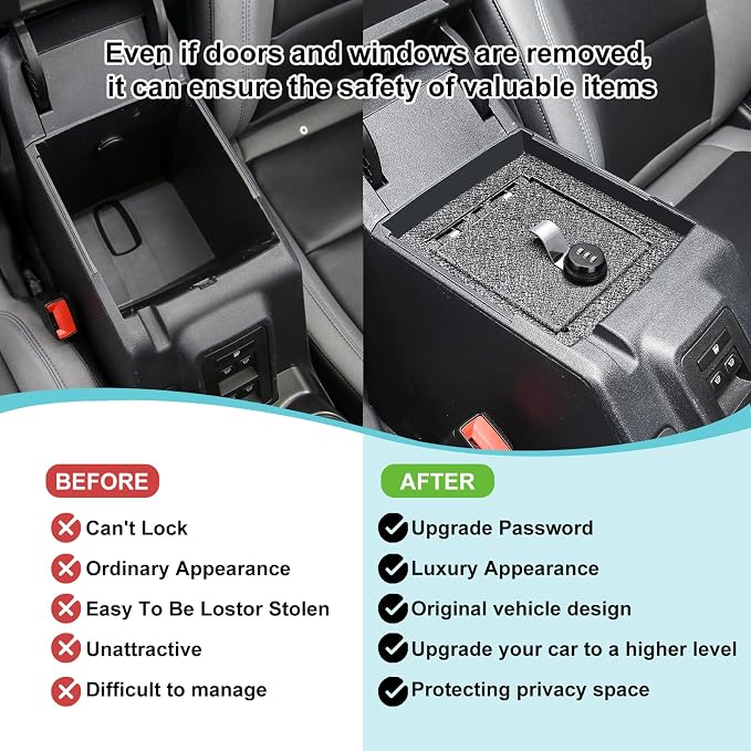 Center Console Safe Box - Organizer Safe Anti-Theft Box Compatible With 2021 2022 2023 Ford Bronco 2/4 Door Center Console Armrest Lock W/3 Digit Combo Password Lock