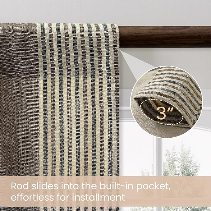 ColorBird Brown and Grey Striped Curtains 2 Panels Set, Modern Farmhouse Vintage Patterned Curtain 84 Inches Long, Light Filtering Window Treatment Drapes for Living Room Bedroom Doorways Closet