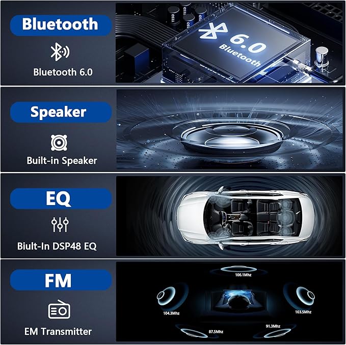 Single DIN Radio Car Stereo Wireless Apple Carplay，Dual Knobs & HD Touchscreen Radio for Car， Bluetooth 6.0 Car Play Android Auto, 60W x 4 Output, AM/FM Radio，USB,SWC, Backup Camera (Black)