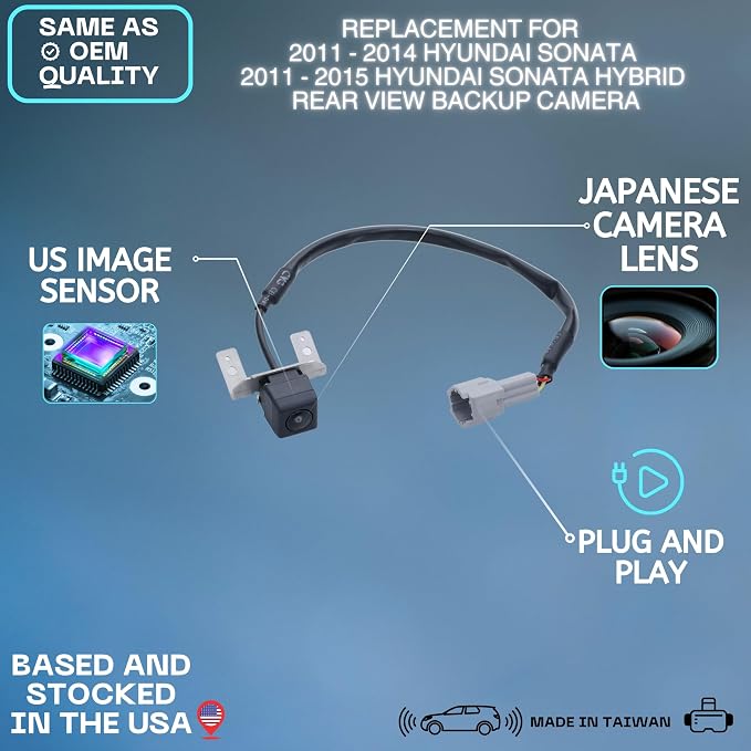 Backup Camera Replaces for 2011-2014 Hyundai Sonata | 2011-2015 Hyundai Sonata Hybrid OE Part # 95760-3S102, 95760-3S101, 95760-3S100, 95760-3S600