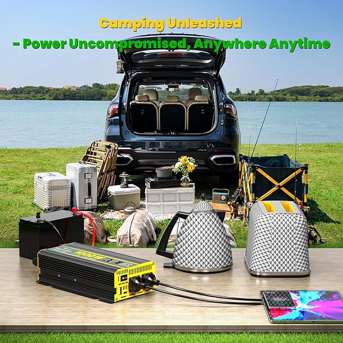 1000W Power Inverter 12V to 110V for Vehicles/Truck/Car/Laptop, 1000 Watt Car Power Inverter with Cigarette Lighter/LED Display/100A Battery Cables/2 AC Outlets/2 USB Port, Surge 2000W Car Inverter