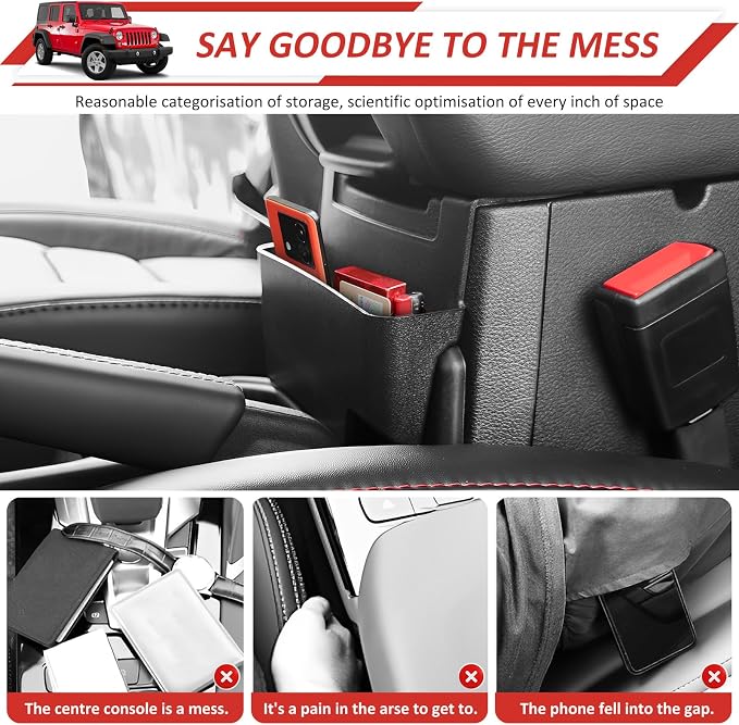 Center Console Hanging Organizer Tray Fit for 2018-2025 Jeep Wrangler JL JLU 4XE/Gladiator JT Center Console Armrest Box for Wrangler&Gladiator Accessories(Hanging Organizer)