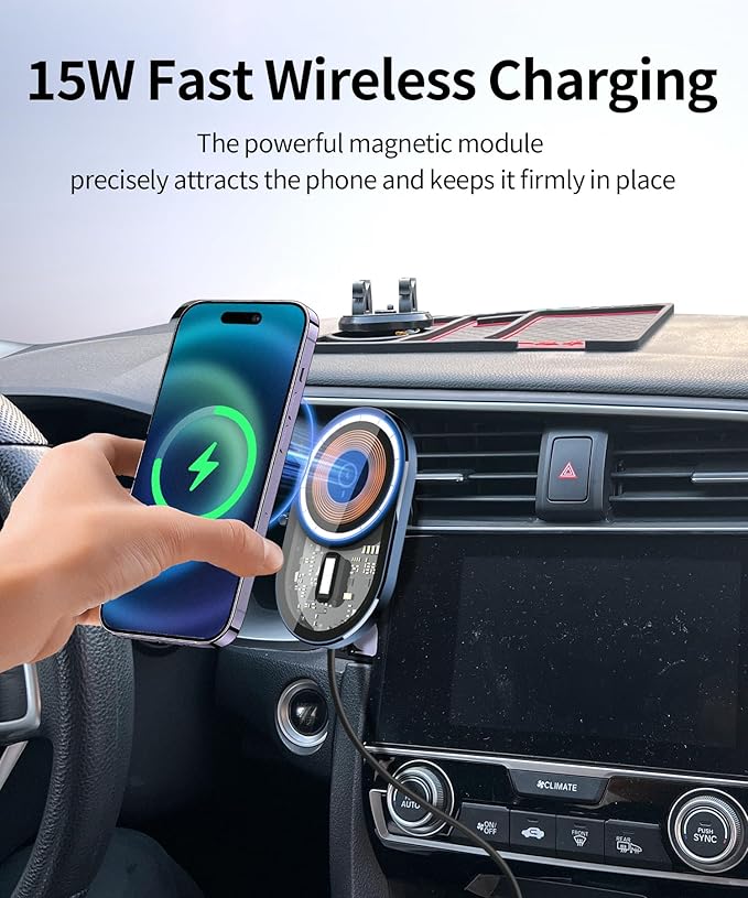 Wireless Charging car Phone Holder for Honda Civic 2016-2021 Accessories 5/7 inch Screen Fixed Clip,360° Rotation car Phone Mount Compatible with MagSafe
