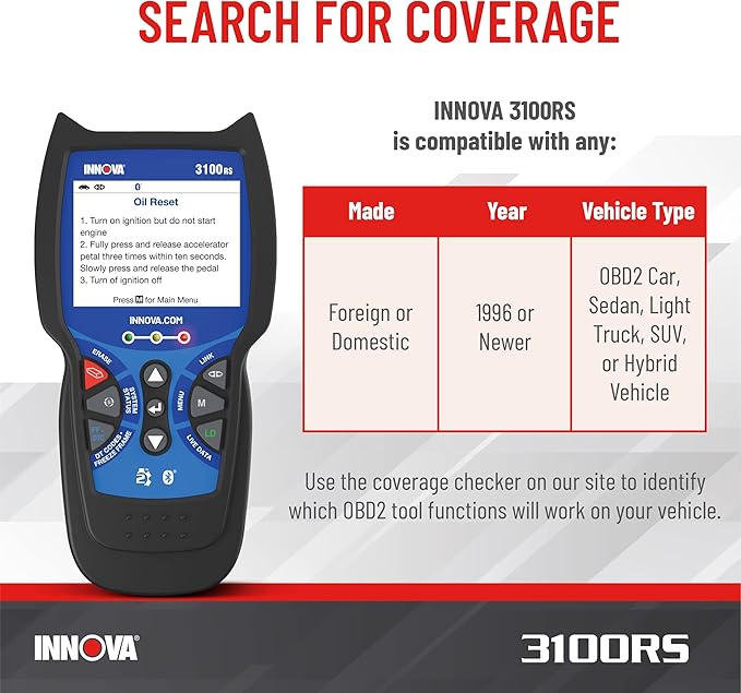 INNOVA 3100RS, OBD2 Scanner, ABS SRS Airbag Scan Tool with Airbag Light & Oil Light Reset, Stream Graph & Record Live Data, Get Suggested Repair & Parts on iPhone or Android