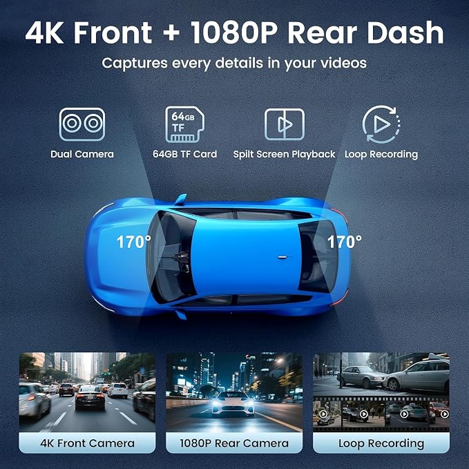 11.26" Carplay Screen for Car,4K Dash Cam,Portable Tablet for Apple Android Auto,Voice Touch Control GPS Navigation,Stereo Audio Radio,Rear Backup Camera,Bluetooth,Wireless Mirror for Truck