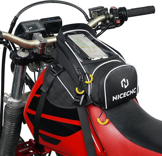NICECNC Motorcycle Gas Tank Bag Magnetic, 6 Magnets & 5 Straps Reinforced, Detachable Anti-slip Base Portable, Dirt Bike Tank Bag Storage Bag Muti-functions for Men Women Cycling Hiking Camping, Black