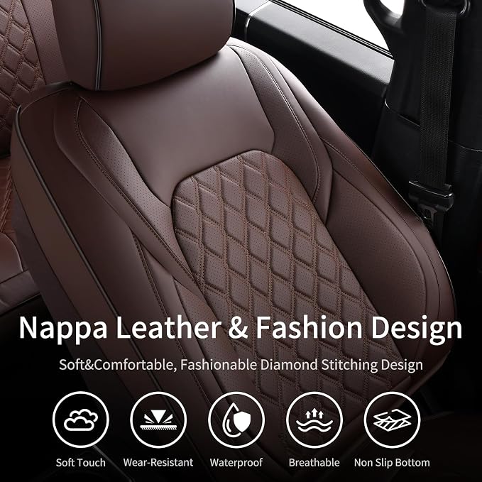 Huidasource 2007-2017 Wrangler JK Seat Covers 4 Door, Custom Fit Wrangler Seat Cover, Front&Rear Seat Cushion Protector Fit for Jeep Wrangler JK 4-Door Sahara Sport Rubicon (Full Set/Coffee)