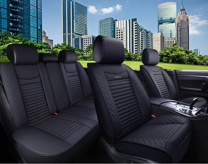 Aierxuan Back Rear Seat Covers Universal for Toyota Honda Kia Ford Mazda Jeep Lexus Waterproof Leather Compatible with Split Bench 60/40 (Rear Seat/Black)