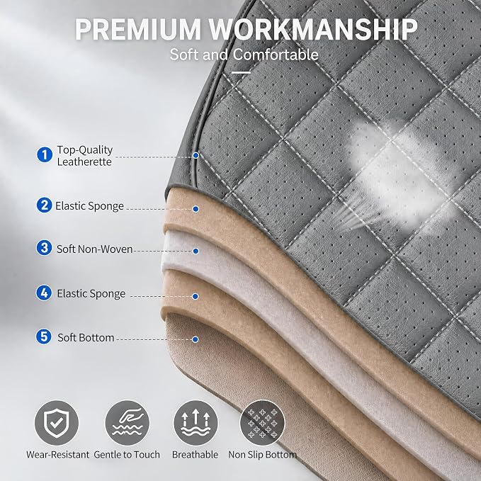 Fit Edge Car Seat Covers for Ford Edge 2007-2025 2026 - Luxury Leather, Anti-Slip, All-Weather Seat Cushions, Waterproof & Breathable, Airbag Compatible, Full 5-Seat Set (Gray)