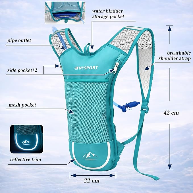 2 Pack Hydration Backpack Pack with 2L Hydration Bladder, TNYSPORT Lightweight Breathable Water Backpack with 3 Layer Pockets, Reinforced Shoulder Straps for Hiking Running Cycling