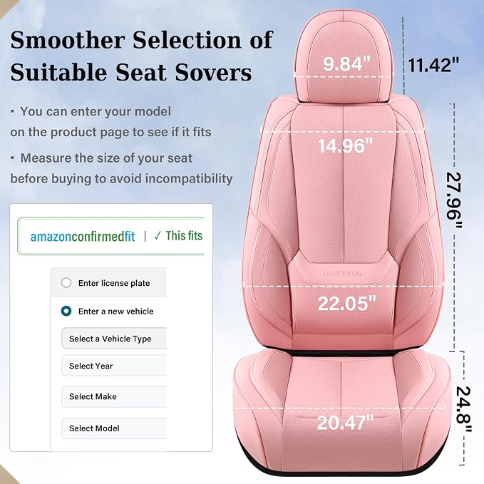 Coverado Seat Covers, Car Seat Covers Front Seats, Car Seat Cover, Car Seat Protector Waterproof, Car Seat Cushion Nappa Leather, Pink Seat Covers Carseat Cover Universal Fit for Most Cars
