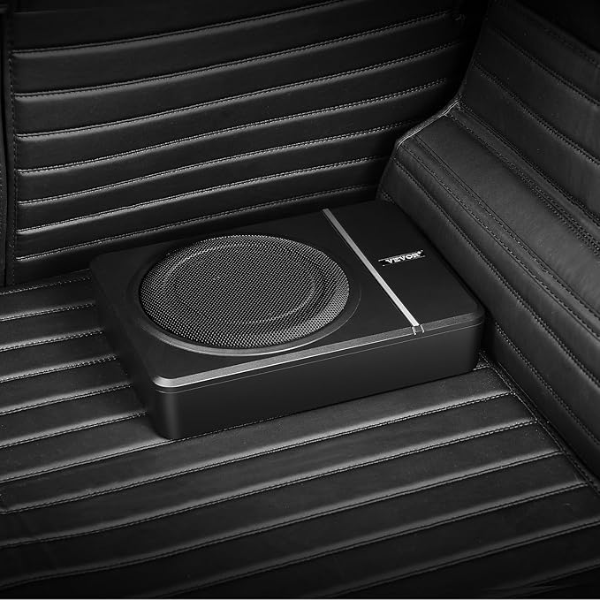 VEVOR 8" 240W Underseat Car Subwoofer, Slim Powered Car Subwoofers Under The Seat, Low Profile Audio Sub Built-in Amplifier, High/Low Level Input & Volume Controller for SUVs, Car, Truck, RV