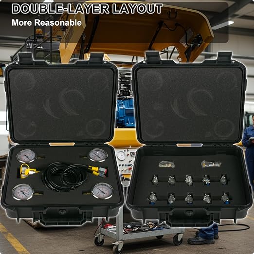 Hydraulic Pressure Test Kit w/ 4 Gauges & 12 Coupling, Excavator Pressure Gauge Testing Tester Coupling Set