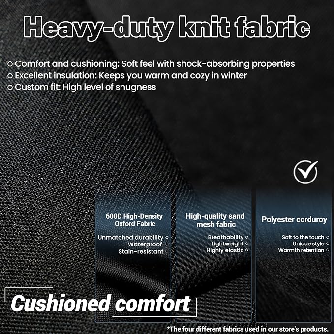 Thickened Composite Fabric Front & Rear Seat Covers for Chevy Silverado GMC Sierra 1500 Crew Cab 2019-2026 Durable Cloth Composite Foam with Headrest and Console Covers- Black