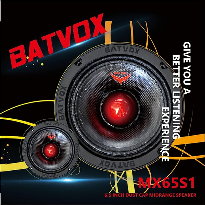 MX65S1 Loudspeaker 6.5 Inch Midrange 600 Watts 4 Ohms Red Bullet, Premium Quality Audio Door Speakers for Car or Truck Stereo Sound System, Black (1 Speaker)