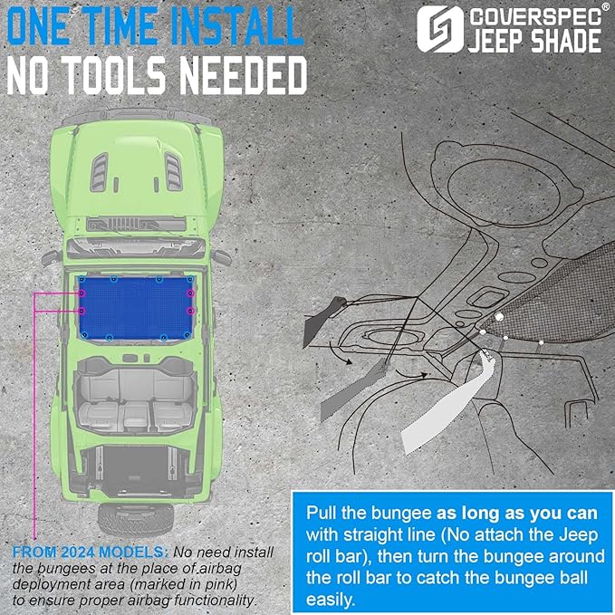 JT JL Top Sun Shade Roof Compatible with Jeep Wrangler and Gladiator 2 or 4 Door 2018 to 2023 Sunshade Sunroof Blocks UV Wind Noise Blue Mesh for Front