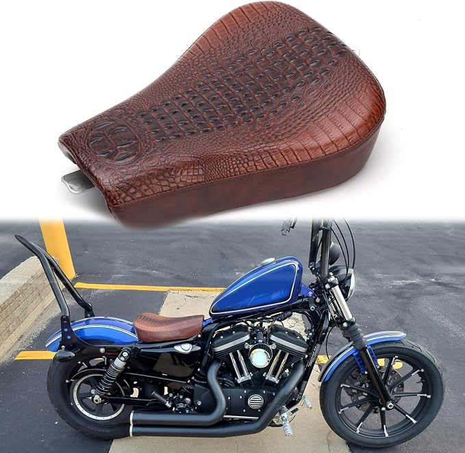 Brown Crocodile Motorcycle Solo Seat Front Driver Cushion Compatible with Harley Sportster Forty XL1200 883