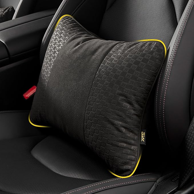 3W Lumbar Pillow for Car, Bid-Fleece Filling, Breathable & Washable Suede Cover, Support for Car Seat Cushion, Lower Back Support Fits Most Cars(Black)