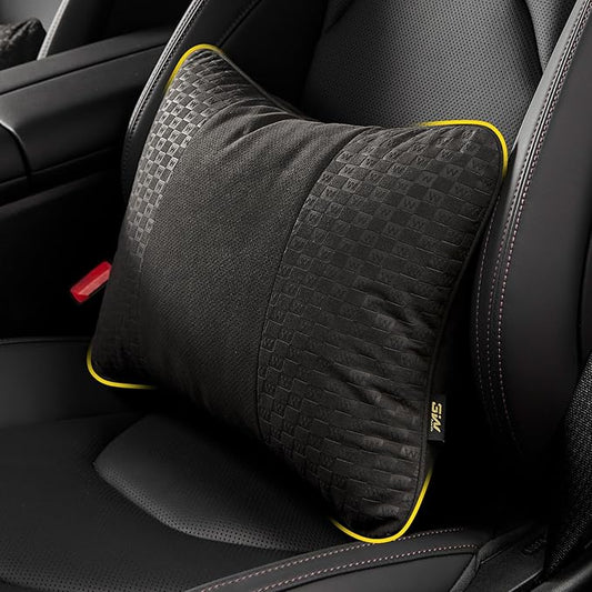 3W Lumbar Pillow for Car, Bid-Fleece Filling, Breathable & Washable Suede Cover, Support for Car Seat Cushion, Lower Back Support Fits Most Cars(Black)