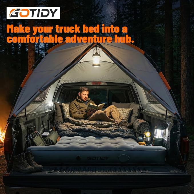 Comfortable Fabric Texture Truck Bed Mattress 5.5-5.8ft for Full-Size Pickup, Truck Bed Air Mattress Customized for Tundra/ F150/ Silverado/ Ram1500, with Bult-in-Air Pump,Camping & Road Trip