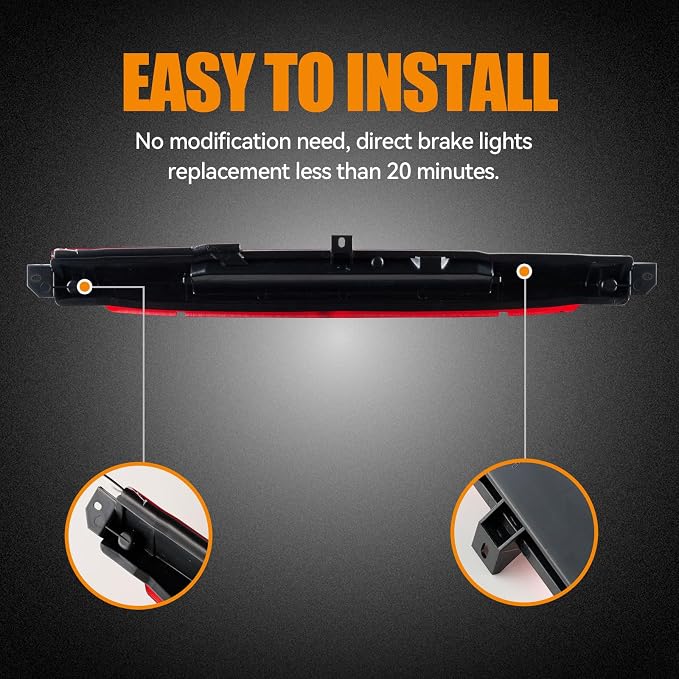 Third 3rd Brake Light LED for 2002-2009 Chevy Trailblazer GMC Envoy, High Mount Rear Brake Lights Assembly for 04-07 Buick Rainier, Waterproof Center Cab Lamp Stop Light (Black)