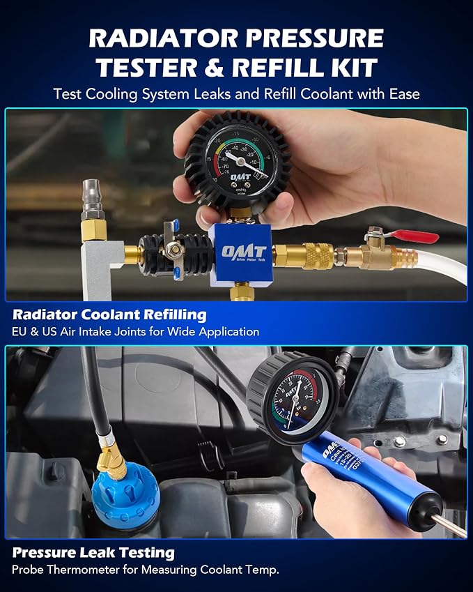 Orion Motor Tech Coolant Pressure Tester Kit, 26pc Coolant Vacuum Refill Kit with 18 Radiator Adapters, Radiator Cooling System Pressure Tester & Filler Kit with Vacuum Pump Vacuum Purge & Refill Tool