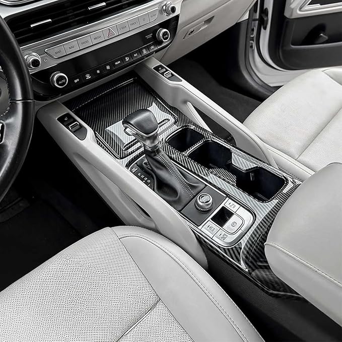 Center Console Frame Cover,for Kia Telluride 2020 2021 2022 2023 2024 2025 2026, Gear Shift Panel,Cup Holder Trim - Carbon Fiber Protective Accessories