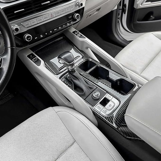 Center Console Frame Cover,for Kia Telluride 2020 2021 2022 2023 2024 2025 2026, Gear Shift Panel,Cup Holder Trim - Carbon Fiber Protective Accessories