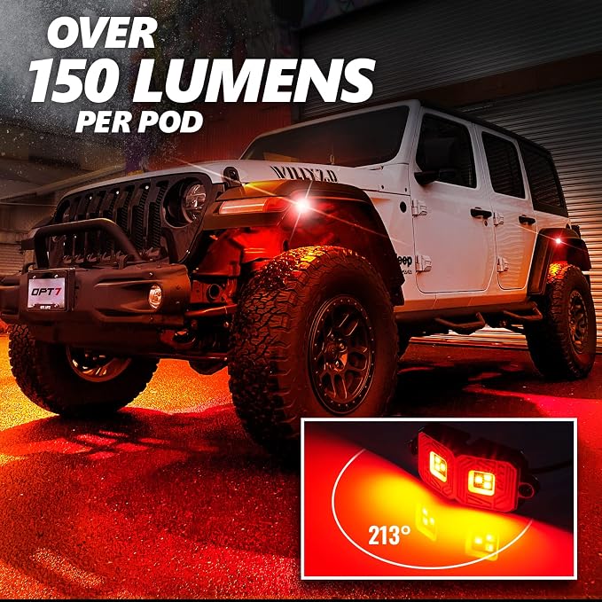 OPT7 Photon RGB LED Magnetic Rock Lights w/Bluetooth APP & Remote - 4 Pods Aluminum Frame Wide Angle Underglow Kit, IP68 Waterproof for Offroad Jeep SUV ATV UTV - Truck Decorations