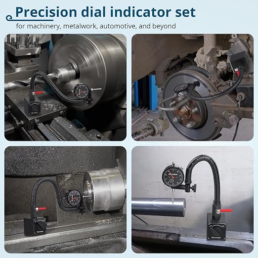 Dial Indicator Set with Magnetic Base,0-1 Inch Range 0.001" Accuracy,176lbs Heavy Duty Flexible Snake Arm Stand,Precision Machinist Tool for Lathe CNC Runout Alignment