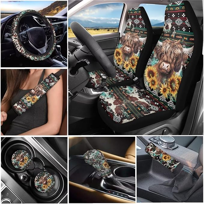 Tupalatus Yak Car Seat Covers Car Coaster Steering Wheel Cover Seat Belt Shoulder Pads Gear Shift Knob Cover Handbrake Brake Cover Universal Auto Accessories 9 Pack Decor