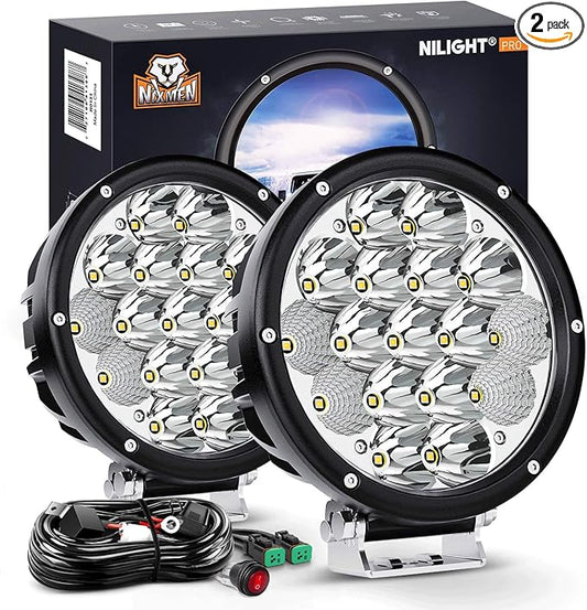 Nilight 2PCS 7Inch 85W LED Driving Light 10200LM IP68 Spot Flood Combo Round Built-in EMC Offroad Lights with 14AWG DT Connector Wiring Harness Kit for Truck ATV UTV SUV