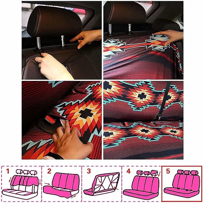 Poceacles Wolf Galaxy Butterfly Car Front Rear Seat Covers Full Set 13 PCS, with Steering Wheel Cover Seat Belt Covers Coasters Keychains Lip Balm Holder Tissue Case for Women Auto Accessories