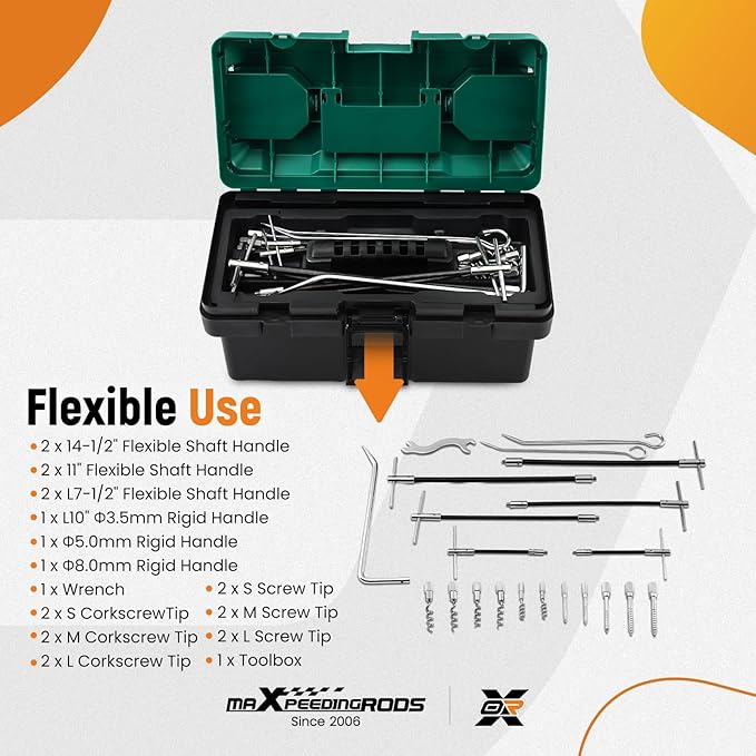 maXpeedingrods 23pcs Packing Extractor Set, Steel Alloy Packing Puller Tool Set, Flexible Shaft Corkscrew Packing Pulling Hook Sets, Gland Packing Extraction Removal Kit with Toolbox