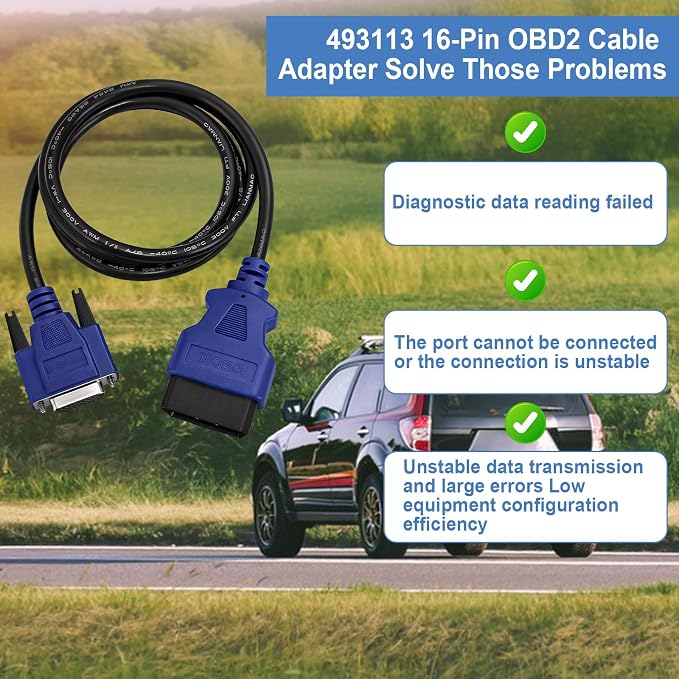 493113 16-Pin OBD2 Diagnostic Cable Adapter, Compatible with Nexiq USB Link 2 and 3 for J1962 Vehicles, Compatible with Ford, GM, Dodge, Volvo, Mack, Isuzu, Hino