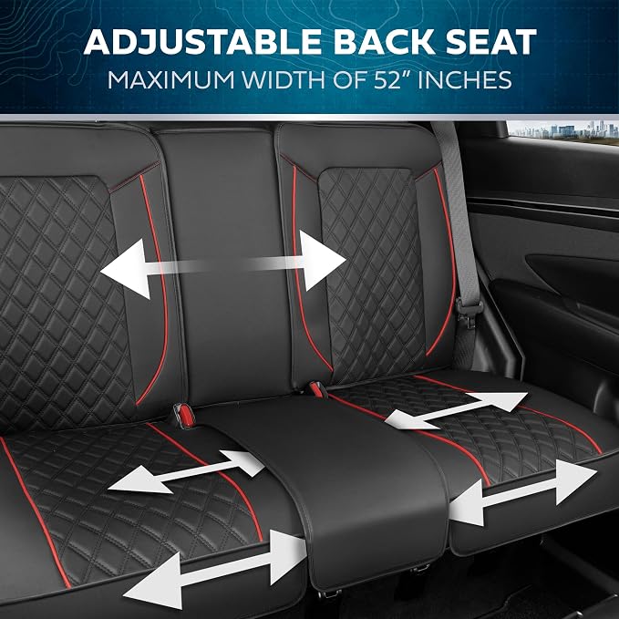 MotorBox Prestige Edition Rear Seat Cover for Cars, Open Sides Leather Seat Cover, Premium PU Leatherette Black & Red Back Seat Covers for Cars Trucks SUVs, Rear Bench Only