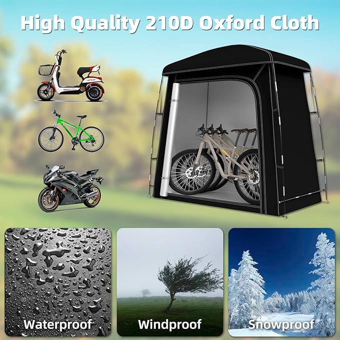 Outdoor Storage Shed Tent, Oversized Bike Storage Tent for 2-3 Bikes, 200X100X190CM Portable Foldable Garage/Garden Storage Tent, Waterproof Anti-uv Outdoor Bicycle Cover