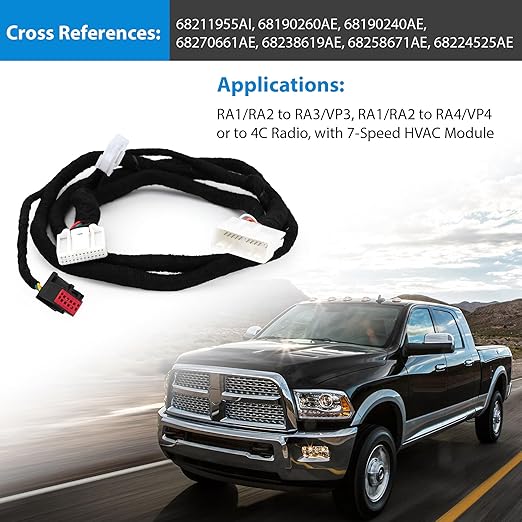 HVAC 7 Speed 5.0" RA1 RA2 to 8.4" Touch Screen Display RA3 RA4 Navigation 4C Radio Uconnect Upgrade Conversion Wiring Harness for Ram Truck 4th Gen 1500 2500 3500 2013-2023