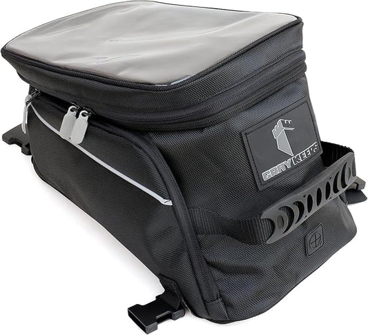 Motorcycle Tank Bag - Durable Water-Resistant Black Tank Bag with Ample Storage - Charging Cable Access, Non-Scratching Design, Universal Fit - Easy Removal for Adventure and Daily Rides