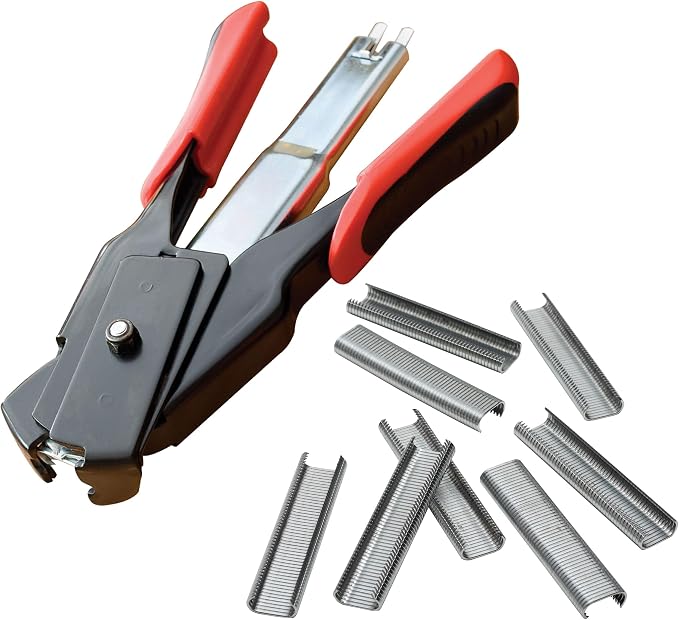 LEM Products Spring-Loaded Hog Ring Pliers, 100 Galvanized Steel Rings, Red and Black