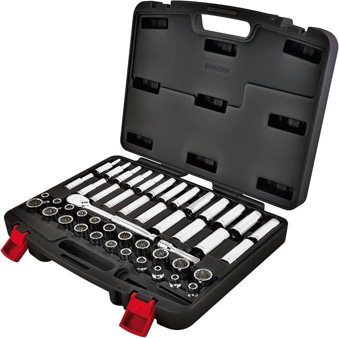 Powerbuilt 47 Piece Mechanics Tool Set, 3/8-inch Drive, SAE and Metric Socket Set, Standard, 72 Tooth Seal-Head Ratchet, Automotive Tools, Storage Case - 642451