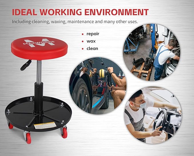 MaxWorks 80771 Pneumatic Roller Seat/Creeper with Adjustable Height - 300 lb Capacity