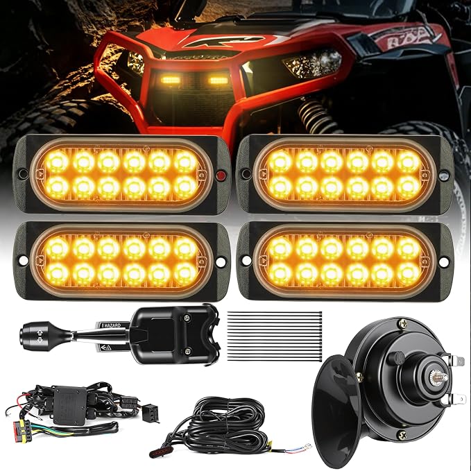 UTV Turn Signal Kit with 110dB Horn, Dual Row 12 LED Beads, Pre-Wired Plug and Play Rocker Switch, Universal Street Legal Blinker Kit Compatible with Polaris Can-Am Teryx CFMOTO