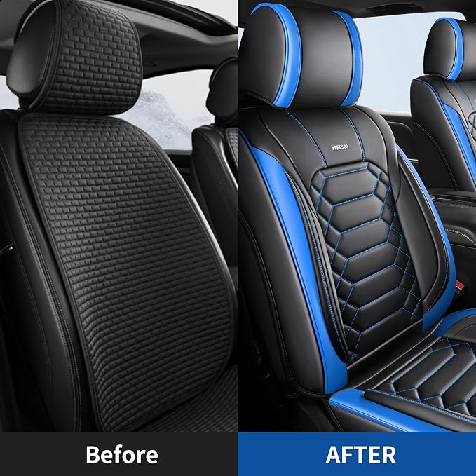 FREESOO for Silverado 2014-2018 2 Front Seat Covers, Fit for Chevy Silverado GMC Sierra 1500 2500 3500 Crew Cab Waterproof Truck Seat Covers BlackBlue