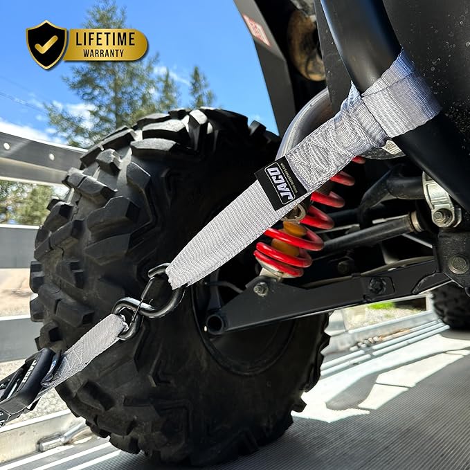 JACO Heavy Duty Ratchet Straps - 1.6 inch x 8 ft (Pack of 4) | Tie Down Kit with Soft Loops - 5,208 lbs (Grey)