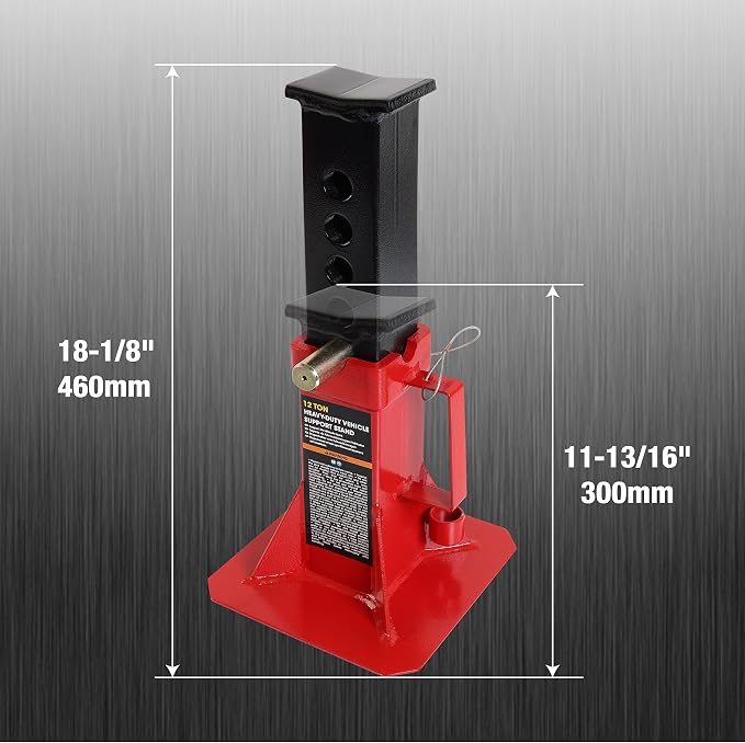 Torin ATZ120005B Heavy Duty Pin Style Adjustable Height Automotive Jack Stands, 12 Ton (26,400 lb) Capacity, Red, 1 Pair