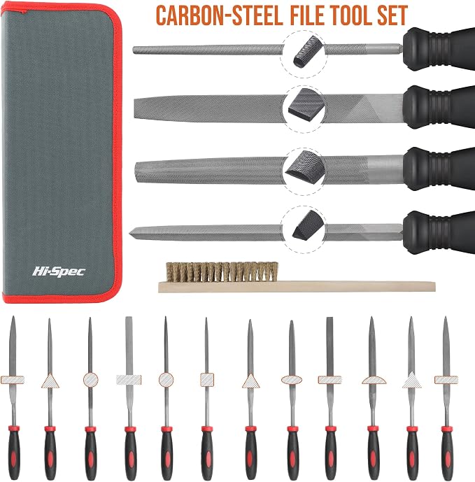 Hi-Spec 17 Piece Metal Hand & Needle File Tool Kit Set and Rotary Tool Kit Set 170W 1.4A with 121 Piece Dremel Compatible Bit Accessories