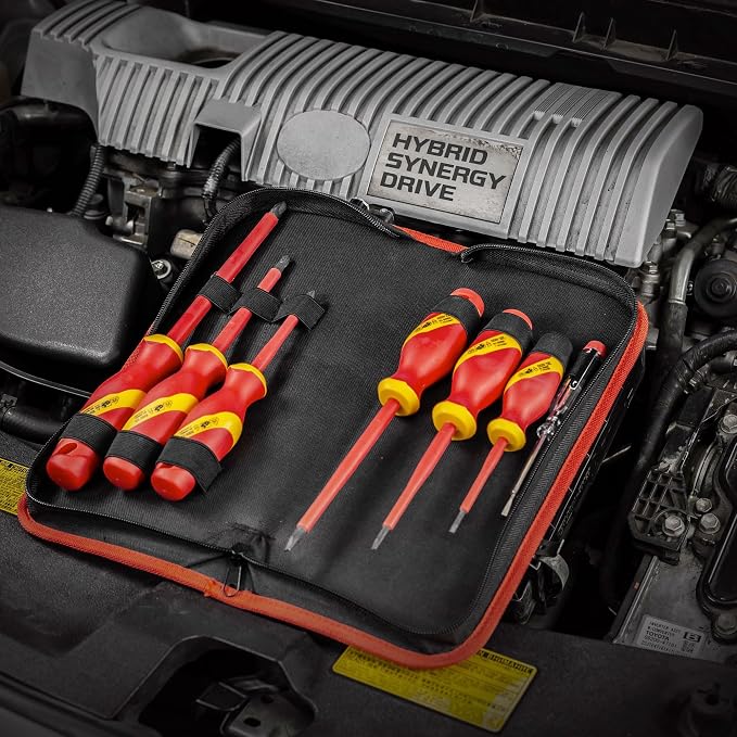 Powerbuilt 7-Piece VDE Screwdriver Set, Insulated for High-Voltage Electrical and Hybrid Vehicles, Home Repair - 642936