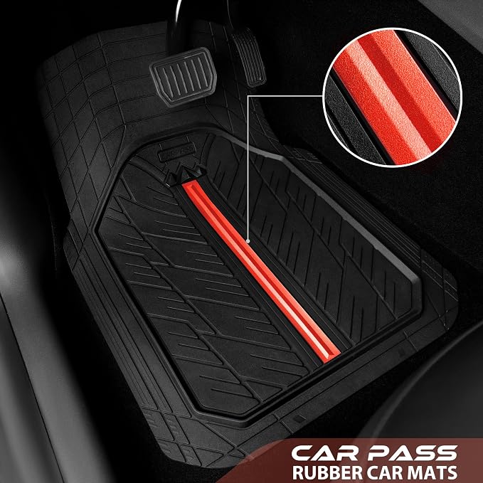 CAR PASS 3D Foam Support Red Leather Car Seat Covers Front Seats,Waterproof Faux Leather Front Seat Cover for Car,Universal Fit Anti-Slip for SUV Truck,Rubber Floor Mats for Cars