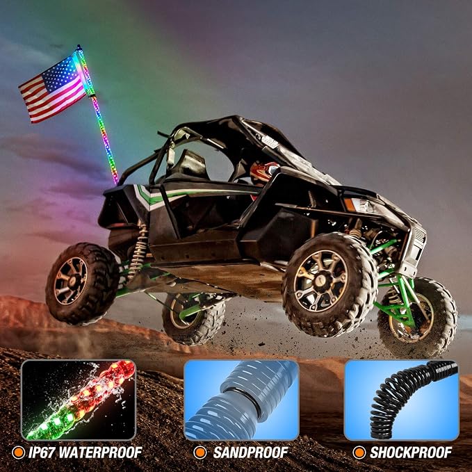 Nilight 1PC 4FT Spiral RGB Led Whip Light with Spring Base Chasing Light RF Remote Control Lighted Antenna Whips for Can-Am ATV UTV RZR Polaris Dune Buggy Offroad Truck, 2 Years Warranty